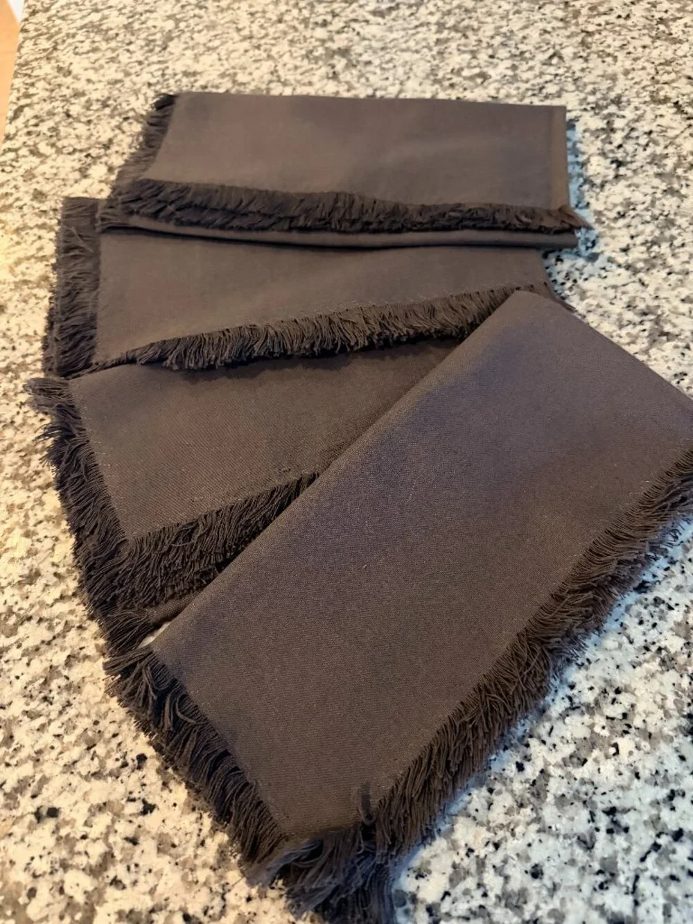 Crate & Barrel Craft Grey Cotton Fringe Napkin - SET OF FOUR - NWT